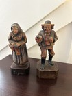 Vintage Pair Of Hand Carved German Wooden Figurines Peasant Man   Woman