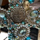 9  Mexican Wall Cross Saint Benedict  Centerpiece - Hand Adorned Wood - Folk Art