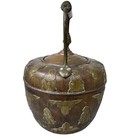 Antique Brass Copper Middle Eastern Kettle Teapot Engraved Floral Wood Handle 11