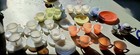Vintage Childrens Toy Glass Tea Set Huge Bulk Lot White Gold Trim Jadeite Opaque