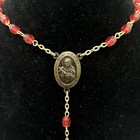Vintage St Therese Rosary With Red Beads Crucifix Catholic Faith Religious 21 