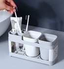 Two Cups Toothbrush Toothpaste Stand Holder Bathroom Storage Organizer Greywhite