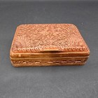 Vintage Hand Carved Wooden Trinket Jewelry Box Floral Leaf Design Hinged Lid