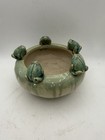 Vintage Ceramic Frog Planter Bowl 5 Frogs Green Drip Glaze Footed Art Pottery