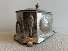 Large Antique Silver Plated Brass Casket Box Repouss   Ornate Tea Caddy Footed