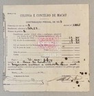 1937 Macau Macao Property Tax Receipt Franked 20 Avos Charity Stamp                 