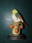 Majolica Ceramic C 1950 Metal Base Yellow Song Bird Pine Cones