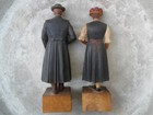 Antique Carved Wood Figure Black Forest German Man And Women Couple   Lot Of 2