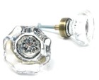 Two Clear Glass Knobs- Clear Octagon Pulls On Antique Brass Stem