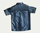 Men s Sheepskin Real Leather Police Uniform Quilted Shirt Sexy Half Sleeve Shirt