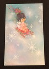 Vintage Hallmark Charmers Christmas Card Angel Girl On Sled Snowflake Unused Nos
