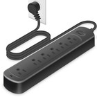 Power Strip Surge Protector Socket  6 Outlets For Multiple Devices  10ft Flat   
