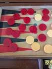 Vintage Backgammon Set 30 Butterscotch   Red Swirl Bakelite Pieces Cork Board