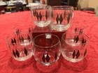 Mcm Federal Glass Harlequin Black Diamond Roly Poly Tumblers Set 7 Vintage Ex Co