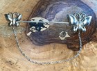 Sterling Silver 925 Butterfly Brooch With Chain On Pin - Stamped 925