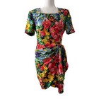Vintage Albert Nipon Silk Floral Dress Size 12 80 s Glam Cocktail Ruched Bold
