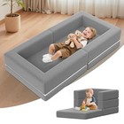 Portable Toddler Travel Bed  Foldable   Soft - 3-in-1 Convertible 44in Grey