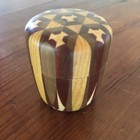 Hakone Yosegi Zaiku Marquetry Tea Canister Tea Ceremony Japan Dia 2 48  H 2 95 