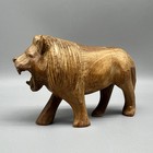 Vintage Hand Carved Lion Wood Sculpture 5    Wooden Figurine Roaring Boho