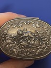 Vintage Trinket Jewelry Box Silver Metal Tone Cherub Made In Japan Embossed Oval