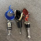 Art Glass Wine Bottle Stopper Corks Lot Of 3  Colored Glass Tapered Stoppers