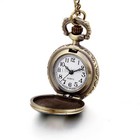 Vintage Brozne Alloy Enamel Night Owl Quartz Pocket Watch Pendant Chain Necklace