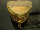 Vintage Gold Ormolu Filgree Casket Trinket Jewelry Box Beveled Glass Putti Feet 