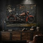 Vintage Rusty Motorcycle Canvas Wall Art - Retro Biker Chopper Man Cave