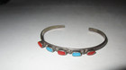 Southwestern Sterling Silver Turquoise Coral Cuff Bracelet