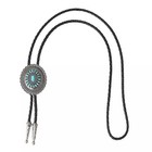 Vintage Bolo Tie Turquoise Stone Silver Sterling Cowboy Men Oval Navajo