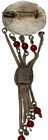 800 Silver Etruscan Brooch With Carnelian Cabochon And Bead Chain Dangle