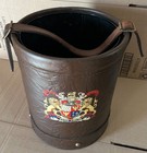 Antique Vintage English Leather Fire Bucket With Coat Of Arms