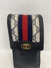 Gucci Eye Glasses Case Logo Plate Pen Pouch Gg Leather Blue Vintage