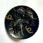 Large Antique Brass Button Black Tinted Etched Design With Raised Leaf  1   