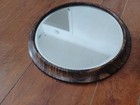Antique Mcm Plateau Mirror  Faux Wood Beveled Glass Tray