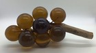 Vintage Amber Gold Cluster Lucite Grapes On Natural Wood Branch 9 Inches Heavy