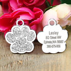 Glitter Paw Print Pet Id Tags Custom Engraved Dog Cat Personalized Tag Disc Bell