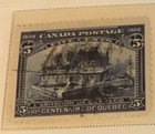 Antique Stamp 1908 Canada Scott  99 Used 5c Quebec Tercentenary Issue Dark Blue