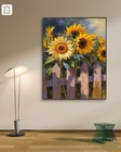 Sunflowers Fence Canvas Wall Art Print Textured Impasto Modern Floral Home Decor