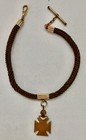 Antique Victorian  Coil Hair Mourning Watch Fob With Gold Filled Masonic Pendant