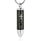 Stainless Steel Bullet Pendant Urn Ashes Necklace Cross Lords Prayer Keepsake Us