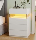 White Led Nightstands Set Of 2 With 4 Drawers Multi Color Led Lights Tall