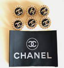 Chanel Vintage Button Set Of 6  Size 18 Mm Black gold Tone Metal And Label