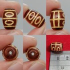 Tibetan Dzi Bead Red Brown Two Eye Grid Pattern Agate Barrel Rare Roman