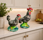 Rare Vintage 1940s Stangl Pottery Birds Pair  Hand-painted Gray Rooster   Hen