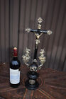 Antique Napoleon Iii Ebonized Wood Crucifix Silver Angels Agnus Dei Rare 19thc