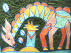 Kaross South African Art Embroidered Wall Hanging Vintage 15  X 12  Decor