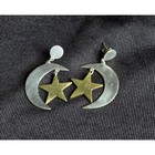 Vintage Taxco Mexico Mixed Metal Moon And Stars Earrings  Modernist Statement 2 