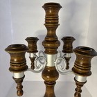 Vtg 4 Arm Wooden Candelabra Holds 5 Candles Metal Arms Felt Base Rustic Redone