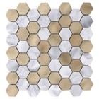 White Calacatta Marble Champagne Gold Metal 1 5  Hexagon Mosaic Tile Backsplash
